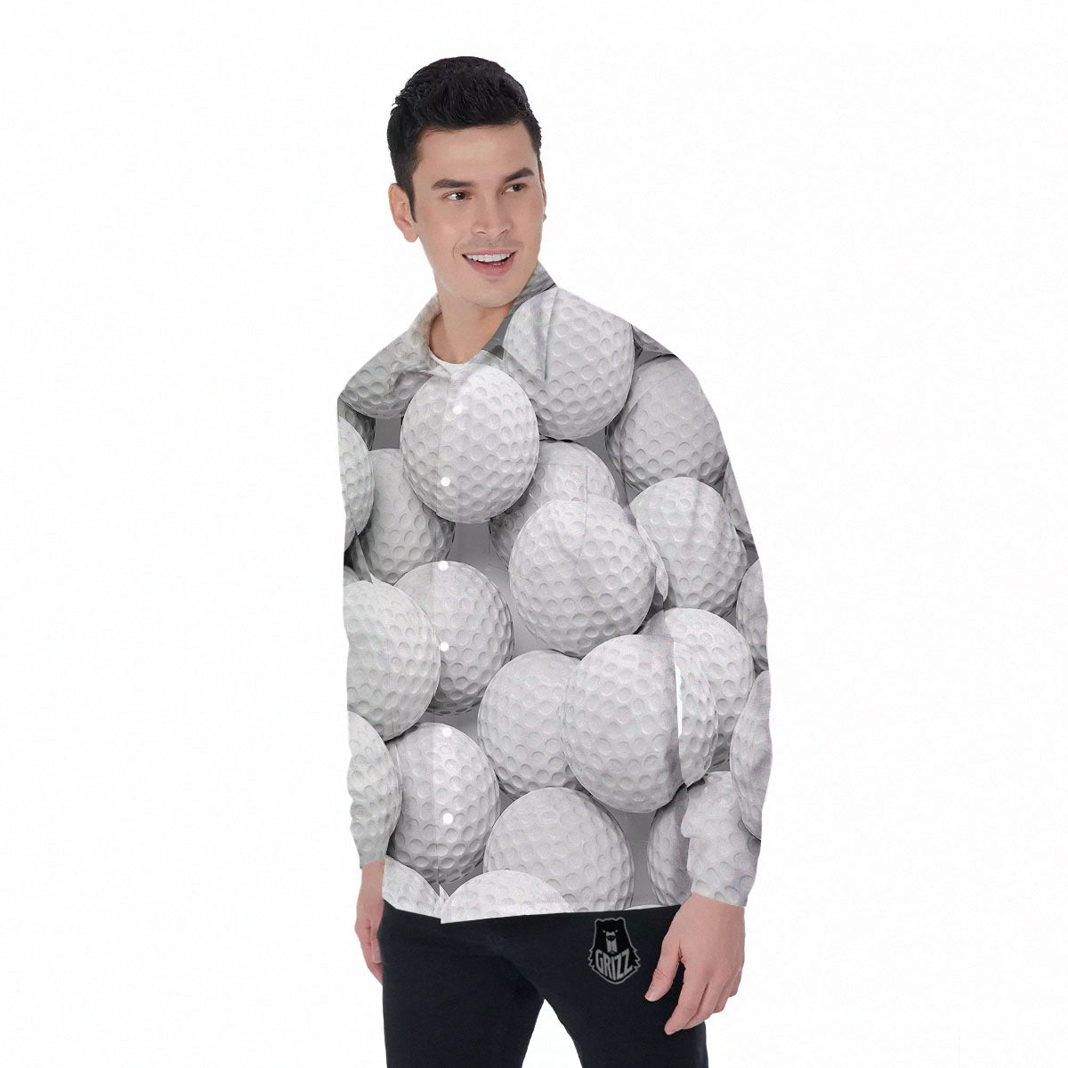 3D Golf Ball Print Men's Long Sleeve Shirts-grizzshop