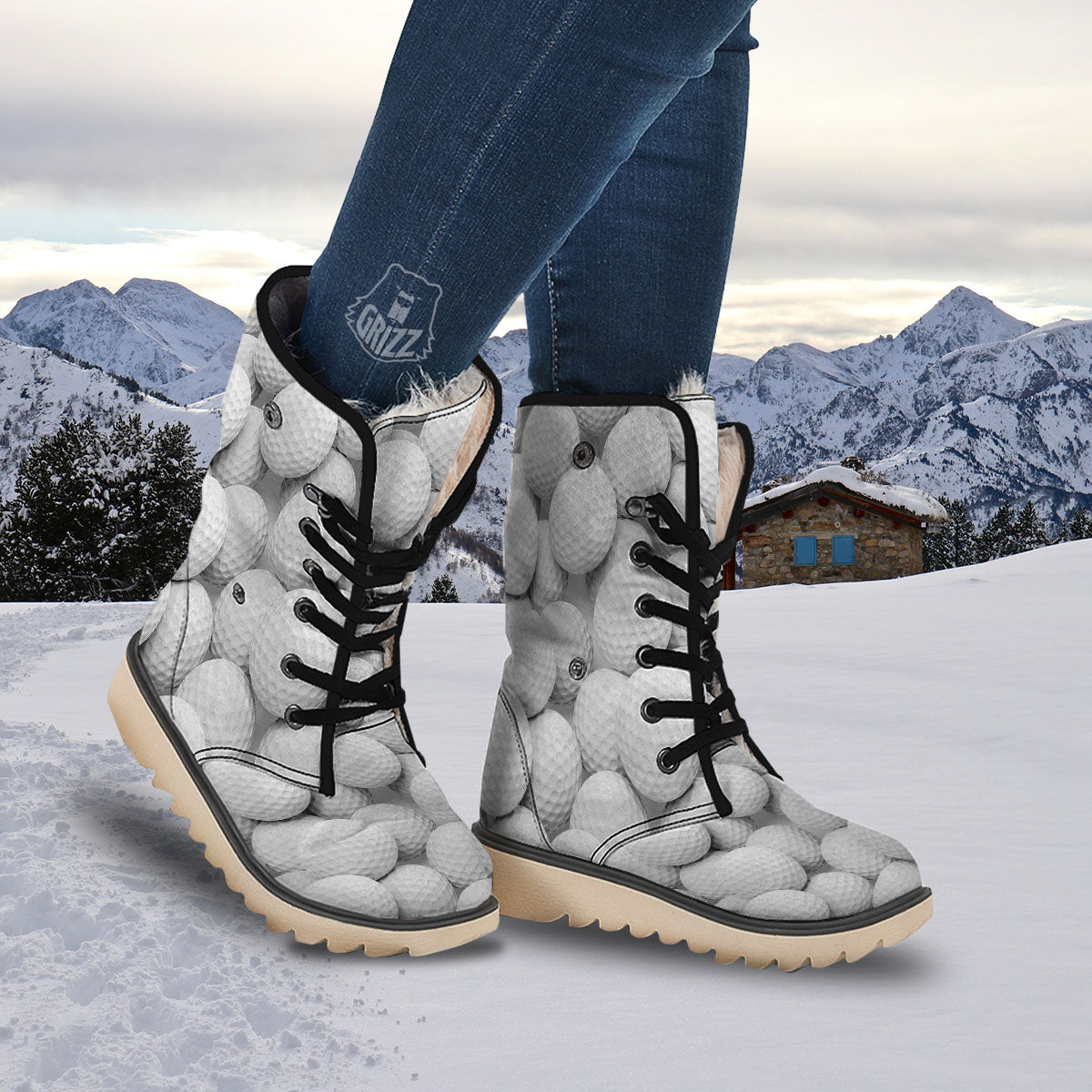 3D Golf Ball Print Snow Boots-grizzshop
