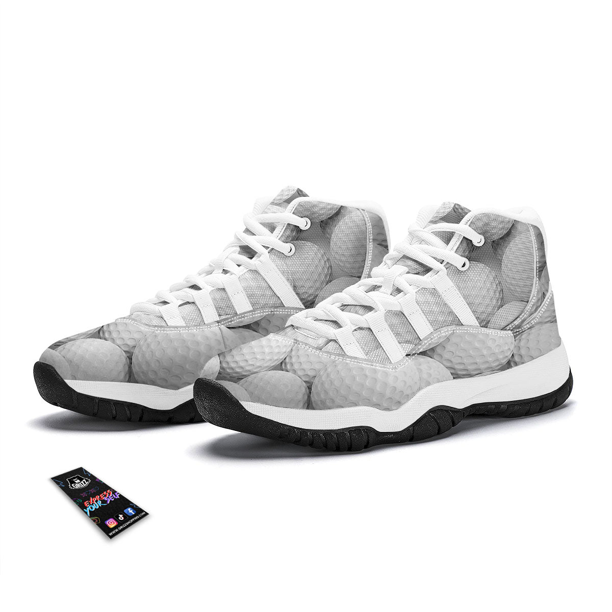 3D Golf Ball Print White Bball Shoes-grizzshop