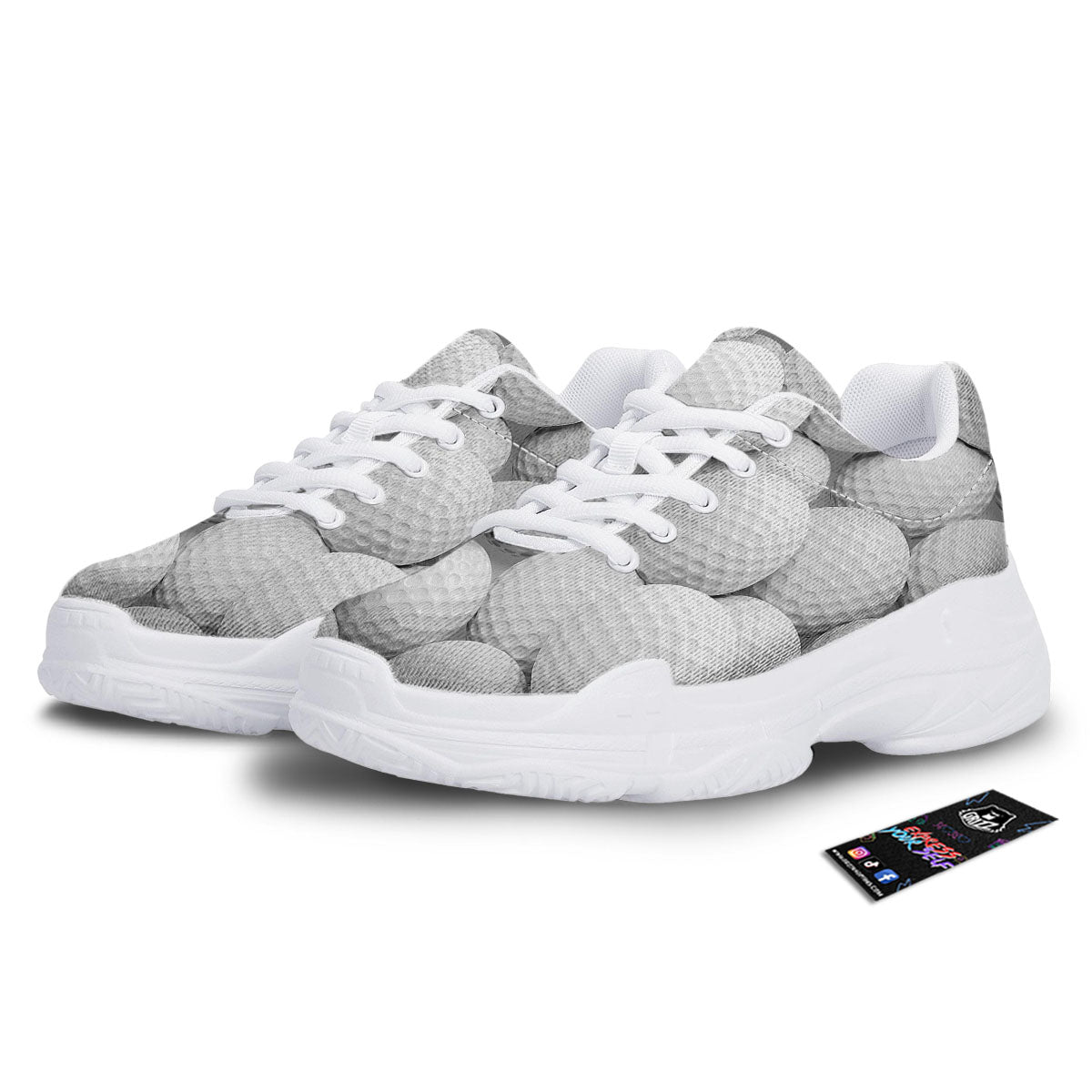 3D Golf Ball Print White Chunky Shoes-grizzshop