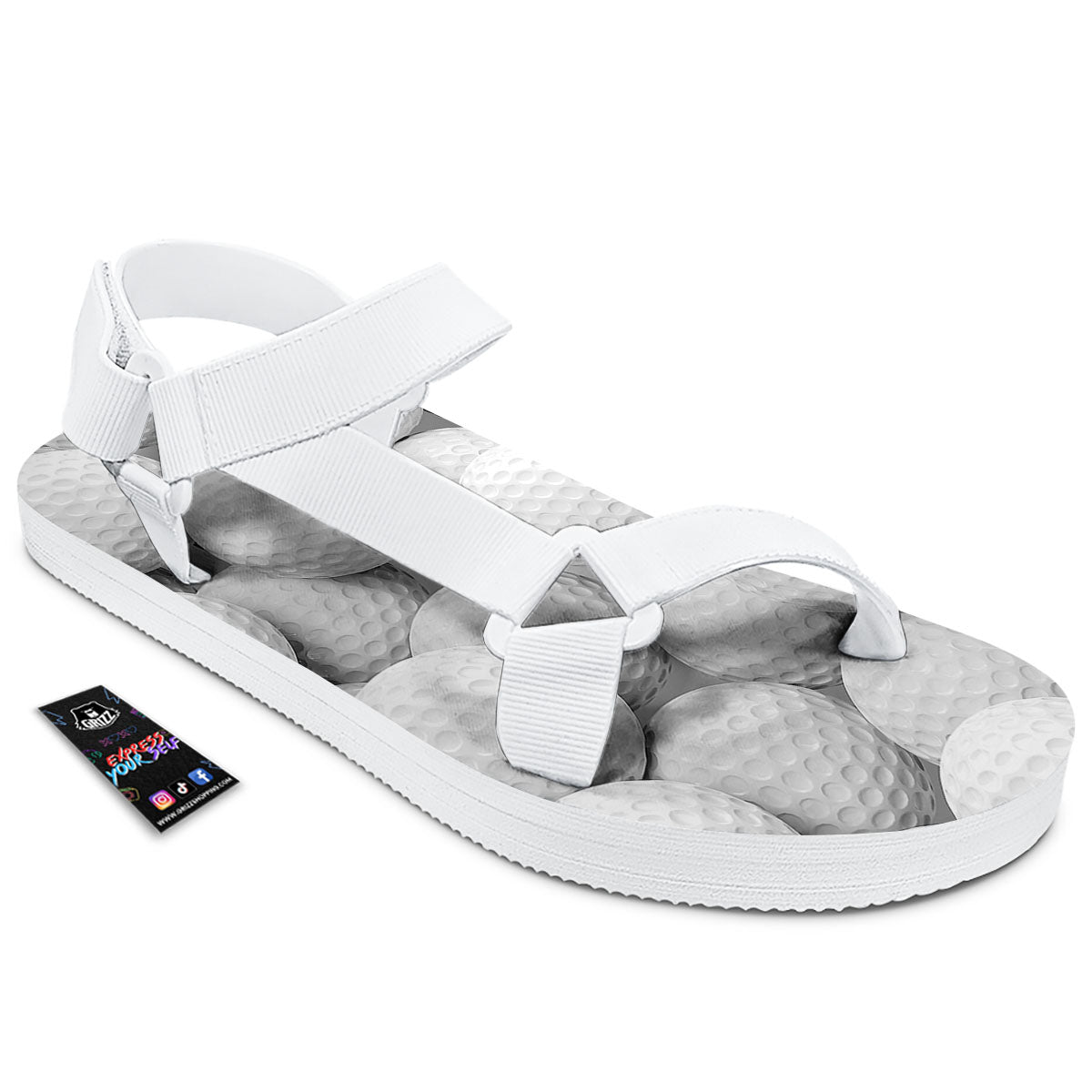 3D Golf Ball Print White Open Toe Sandals-grizzshop