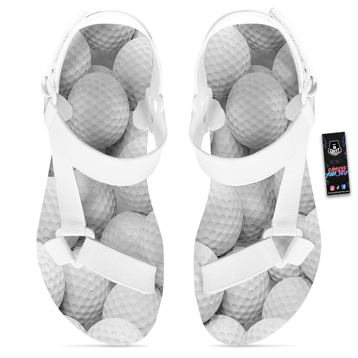 3D Golf Ball Print White Open Toe Sandals-grizzshop