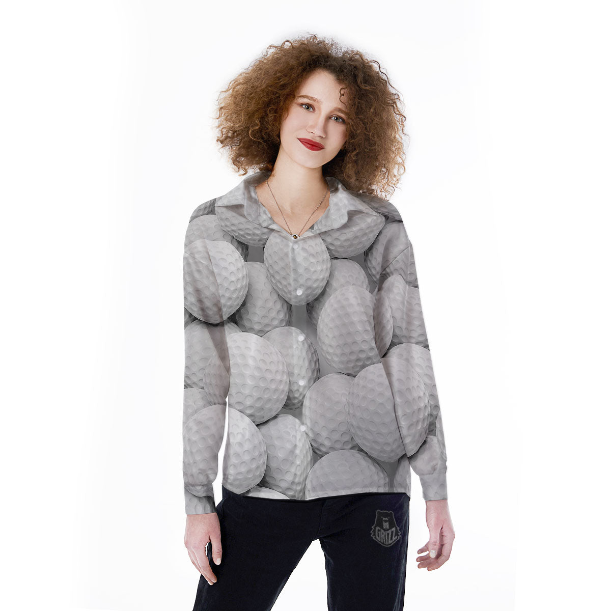 3D Golf Ball Print Women's Long Sleeve Shirts-grizzshop
