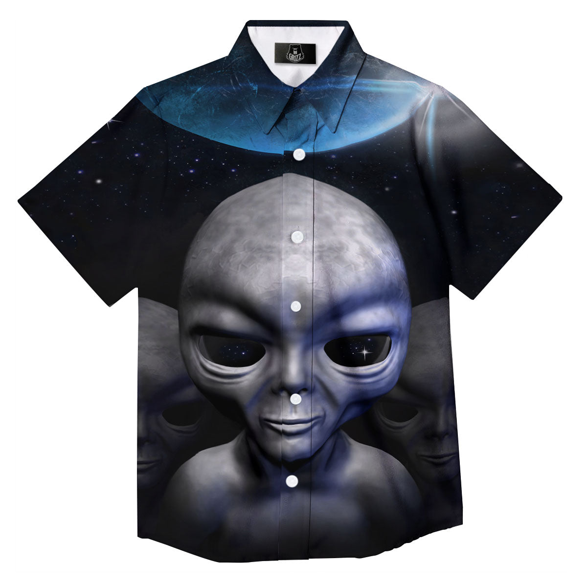 3D Grey Alien Print Button Up Shirt-grizzshop