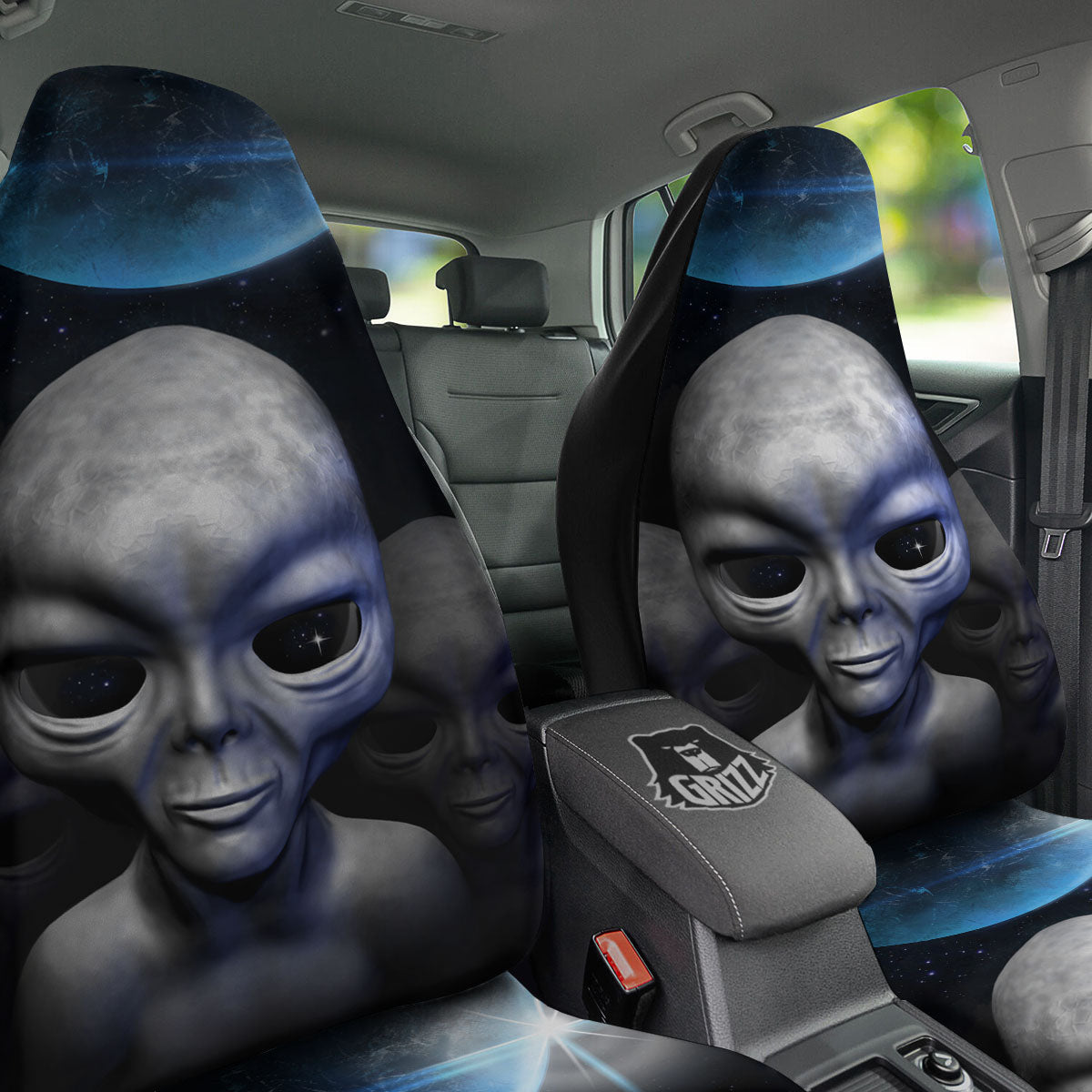3D Grey Alien Print Car Seat Covers-grizzshop