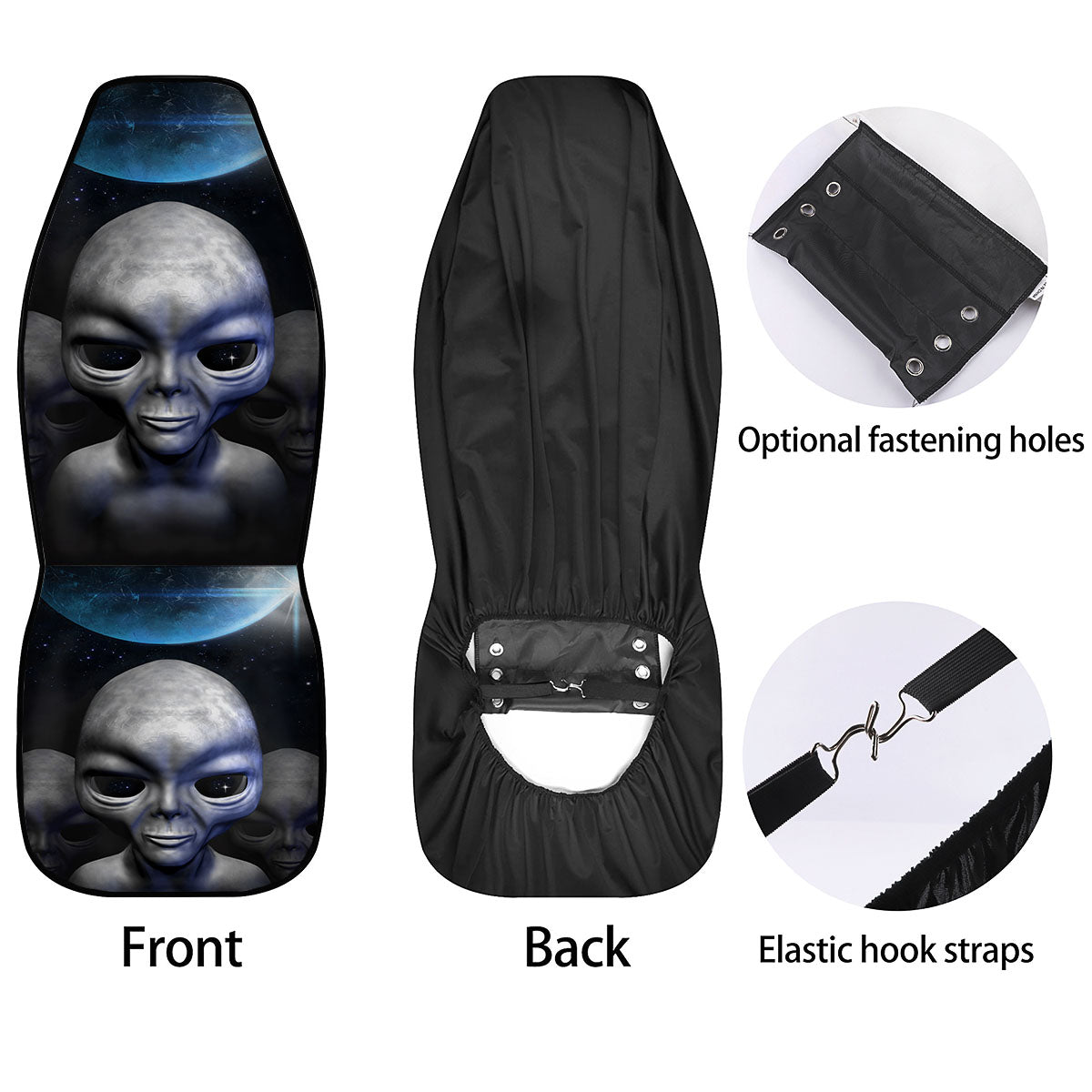 3D Grey Alien Print Car Seat Covers-grizzshop