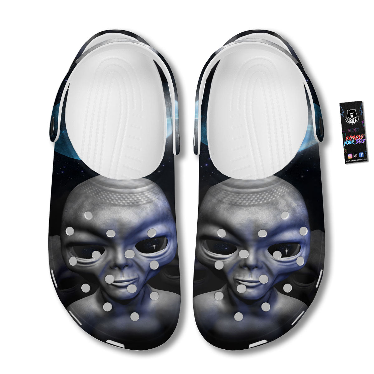 3D Grey Alien Print Clog-grizzshop