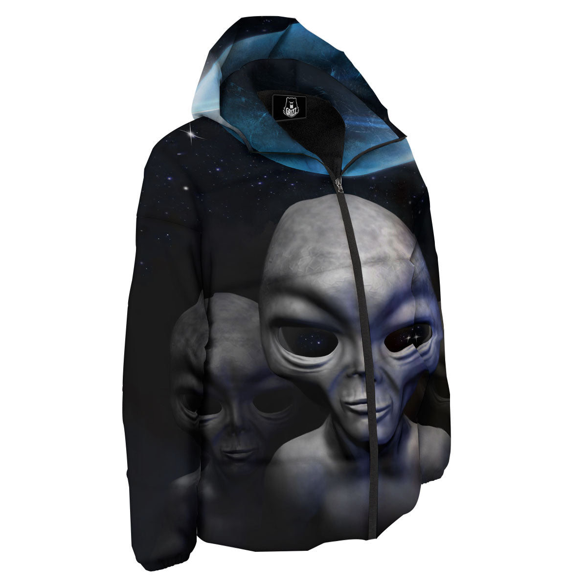 3D Grey Alien Print Down Jacket-grizzshop