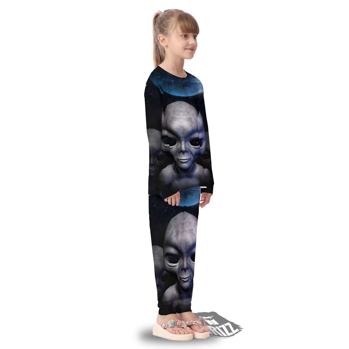 3D Grey Alien Print Kid's Pajamas-grizzshop