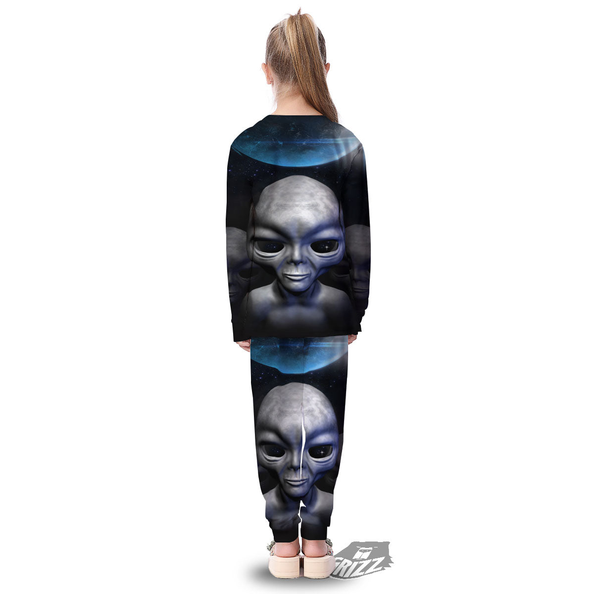 3D Grey Alien Print Kid's Pajamas-grizzshop