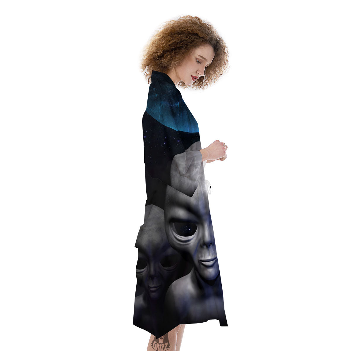3D Grey Alien Print Kimono-grizzshop