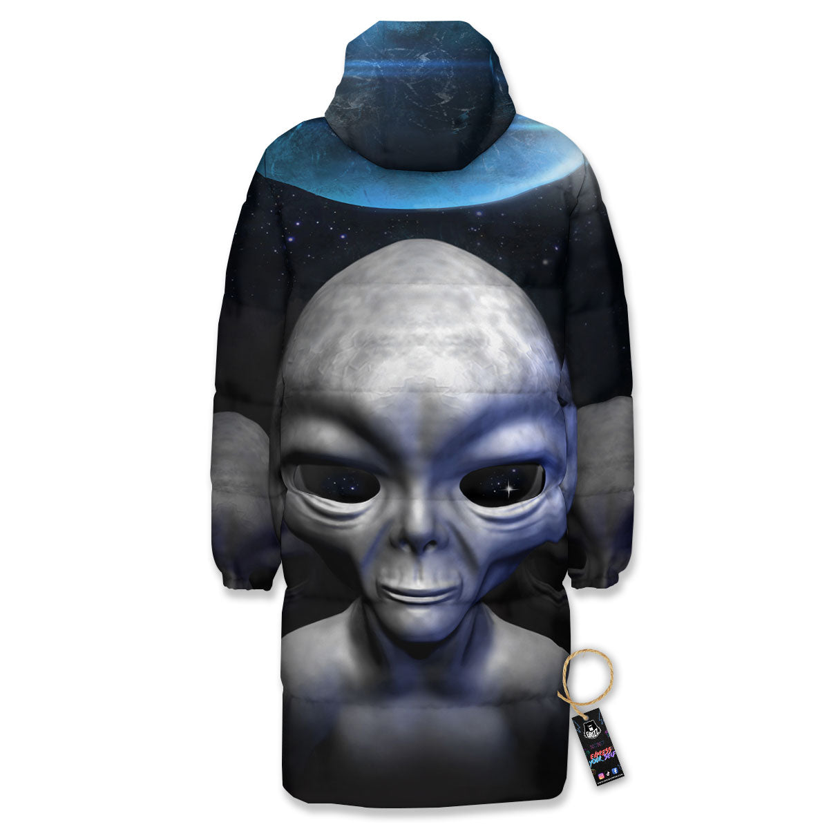 3D Grey Alien Print Long Down Jacket-grizzshop