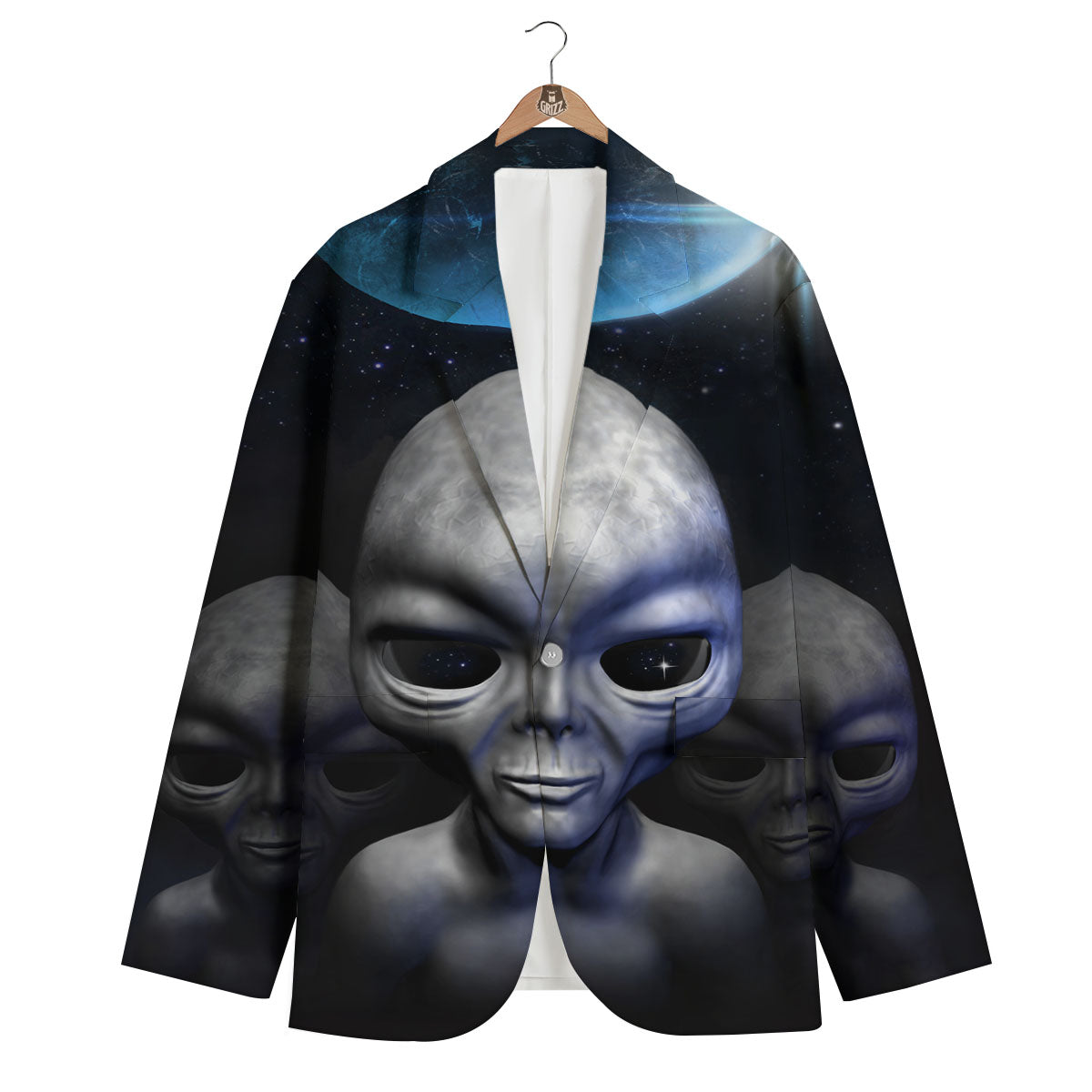 3D Grey Alien Print Men's Blazer-grizzshop