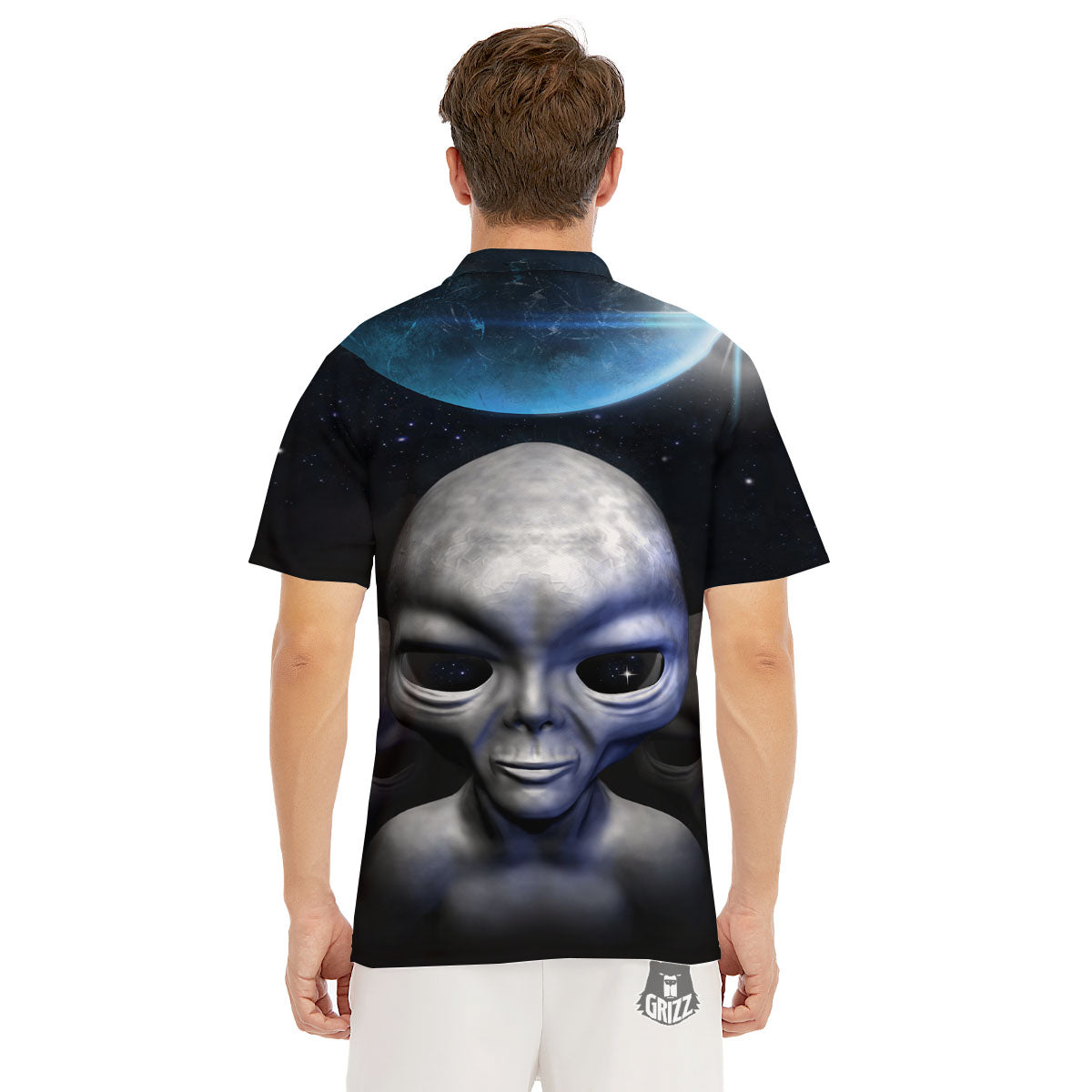3D Grey Alien Print Men's Golf Shirts-grizzshop