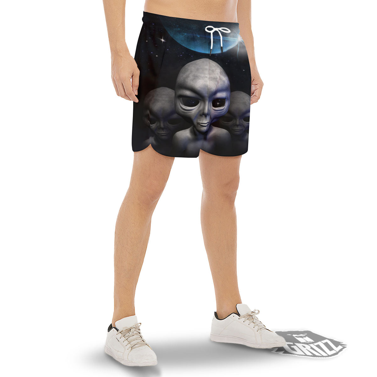 3D Grey Alien Print Men's Gym Shorts-grizzshop