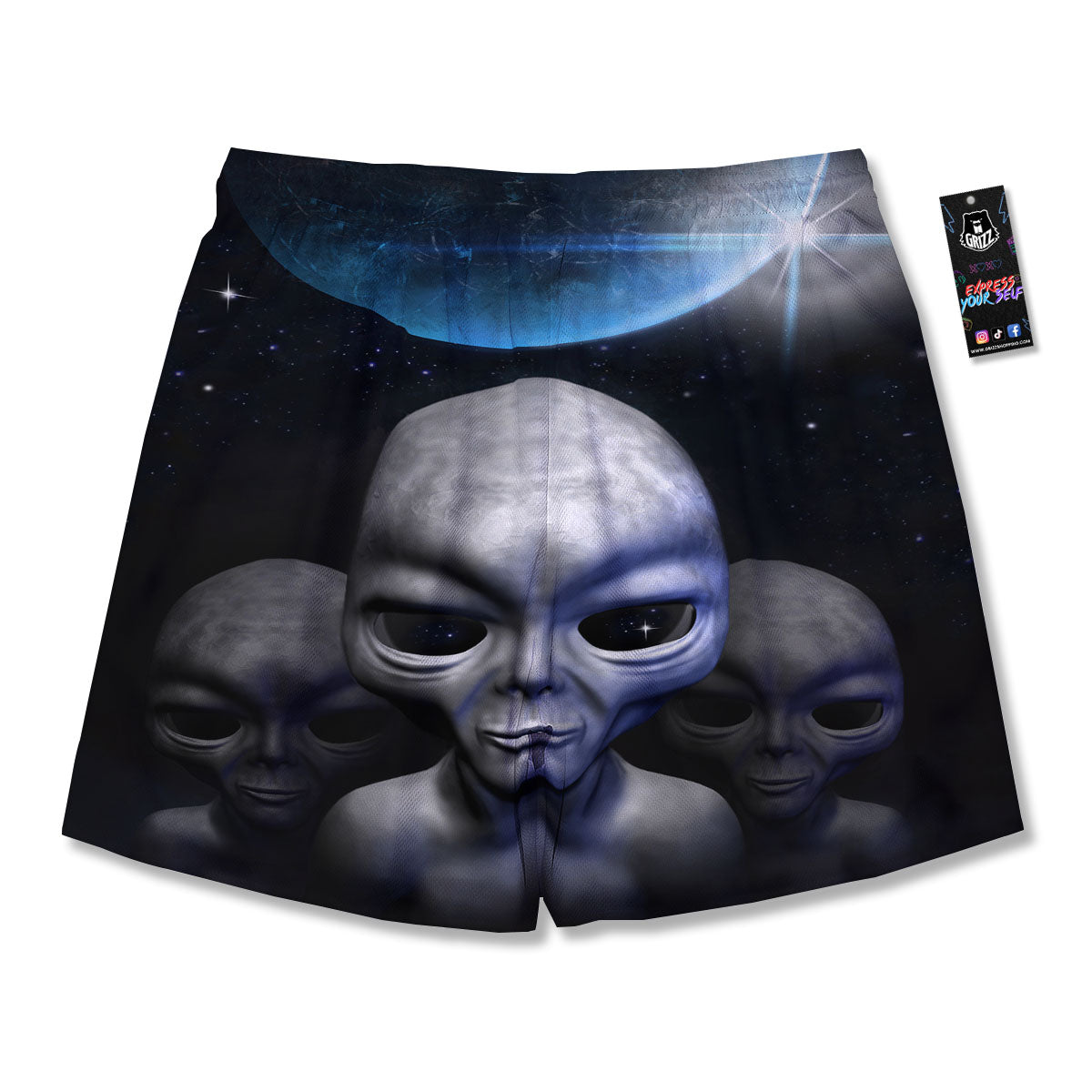 3D Grey Alien Print Men's Running Shorts-grizzshop
