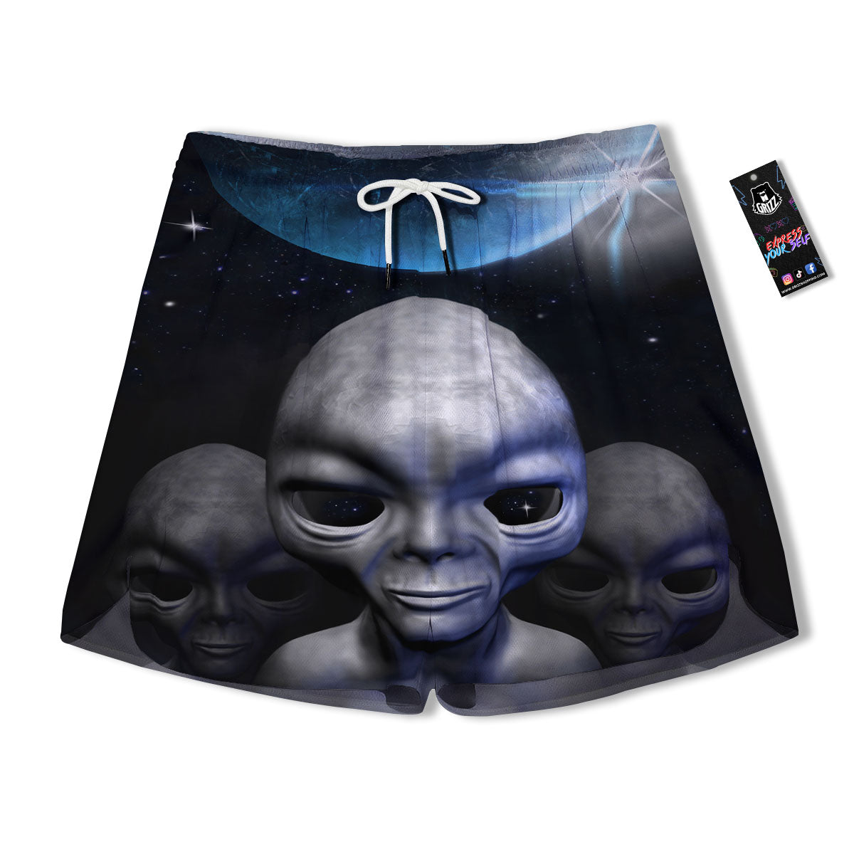 3D Grey Alien Print Men's Running Shorts-grizzshop