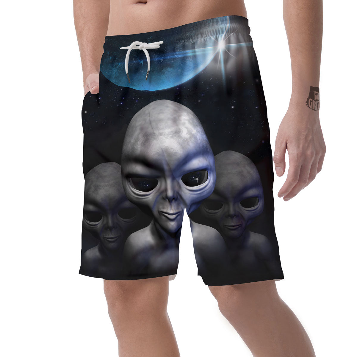 3D Grey Alien Print Men's Shorts-grizzshop