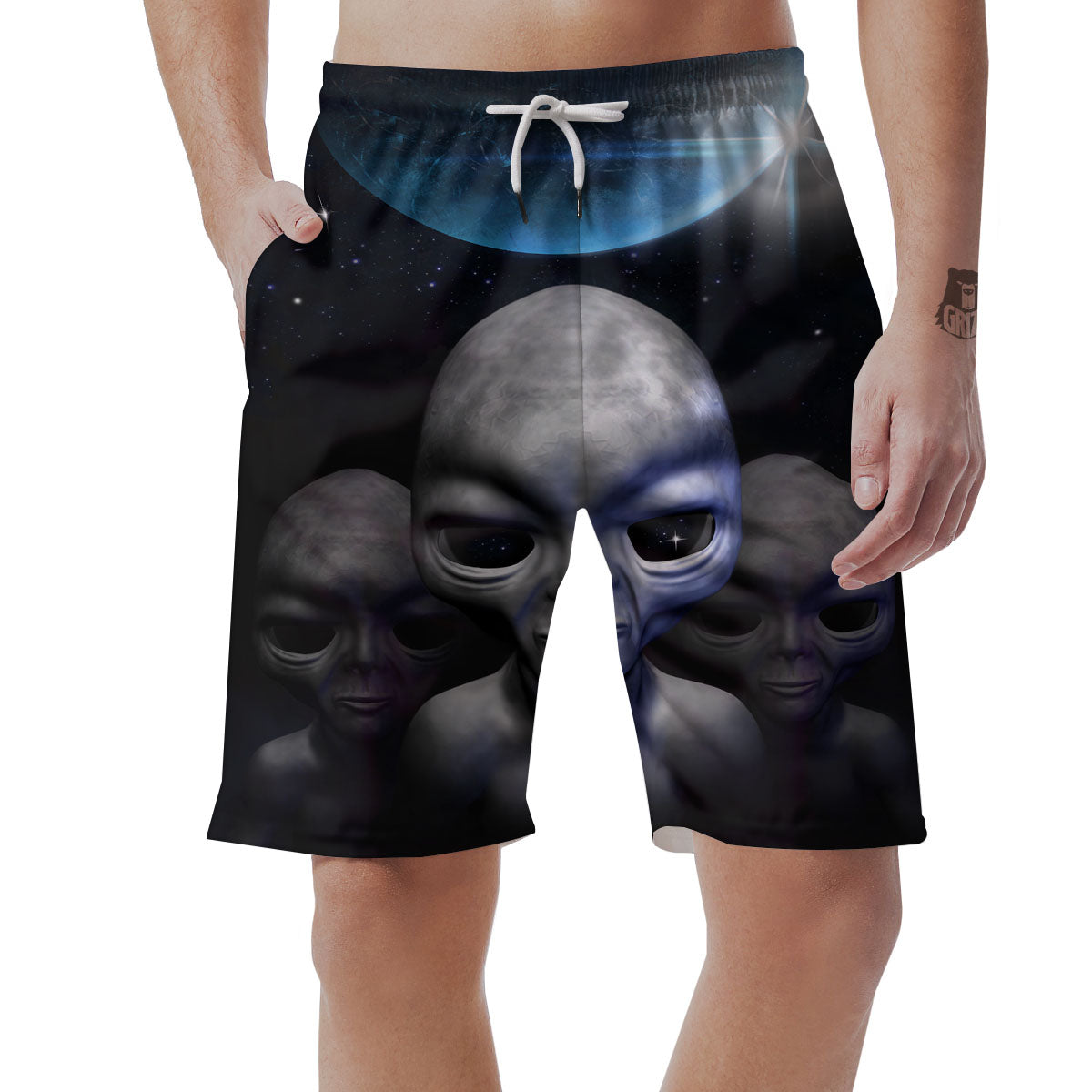 3D Grey Alien Print Men's Shorts-grizzshop