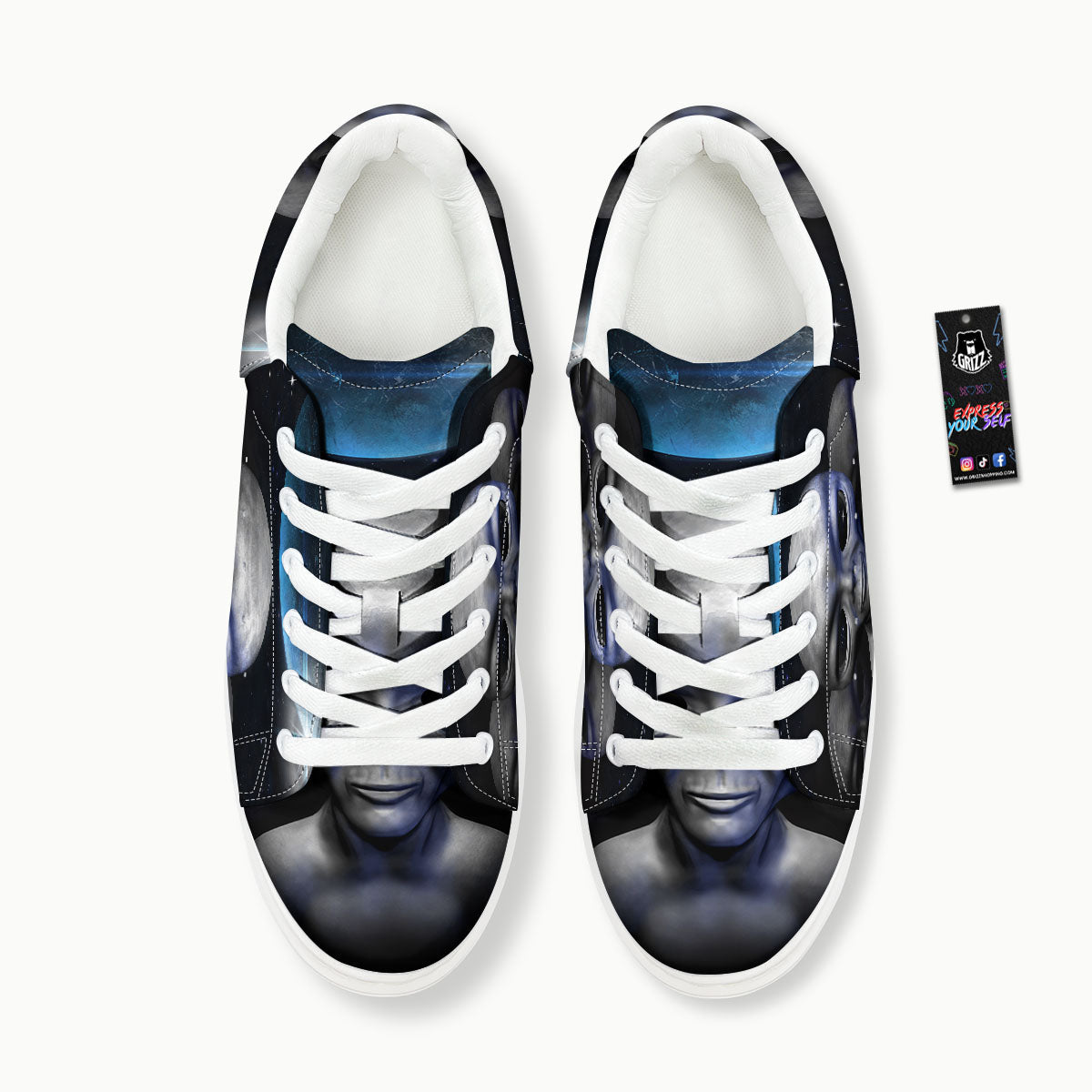 3D Grey Alien Print Platform Shoes-grizzshop