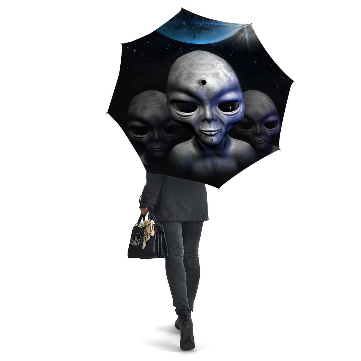 3D Grey Alien Print Umbrella-grizzshop