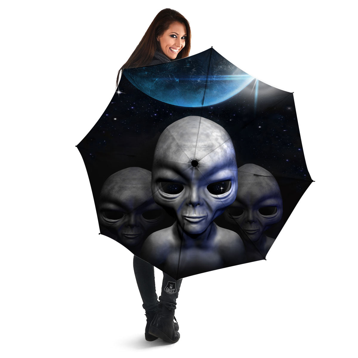 3D Grey Alien Print Umbrella-grizzshop