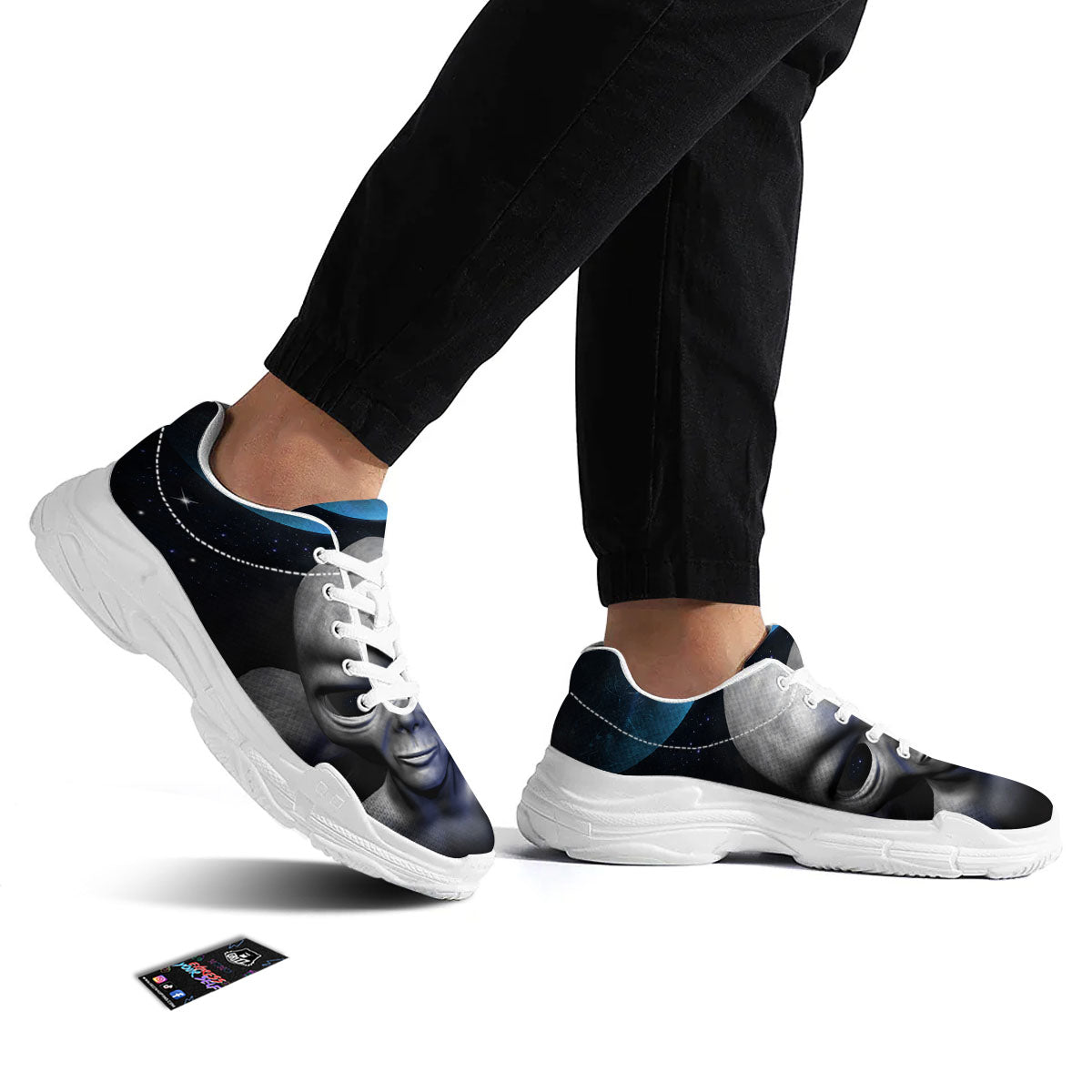 3D Grey Alien Print White Chunky Shoes-grizzshop
