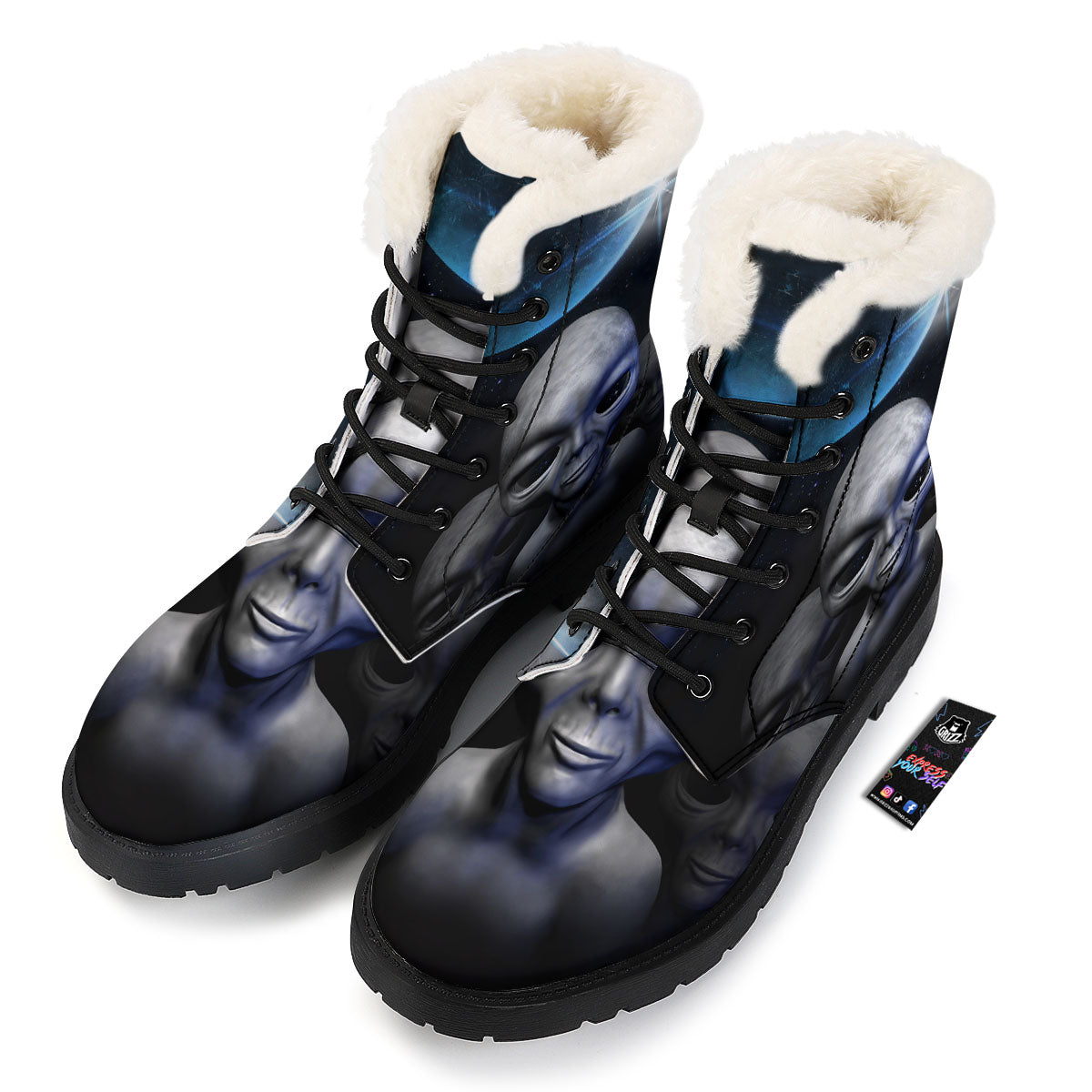 3D Grey Alien Print Winter Boots-grizzshop