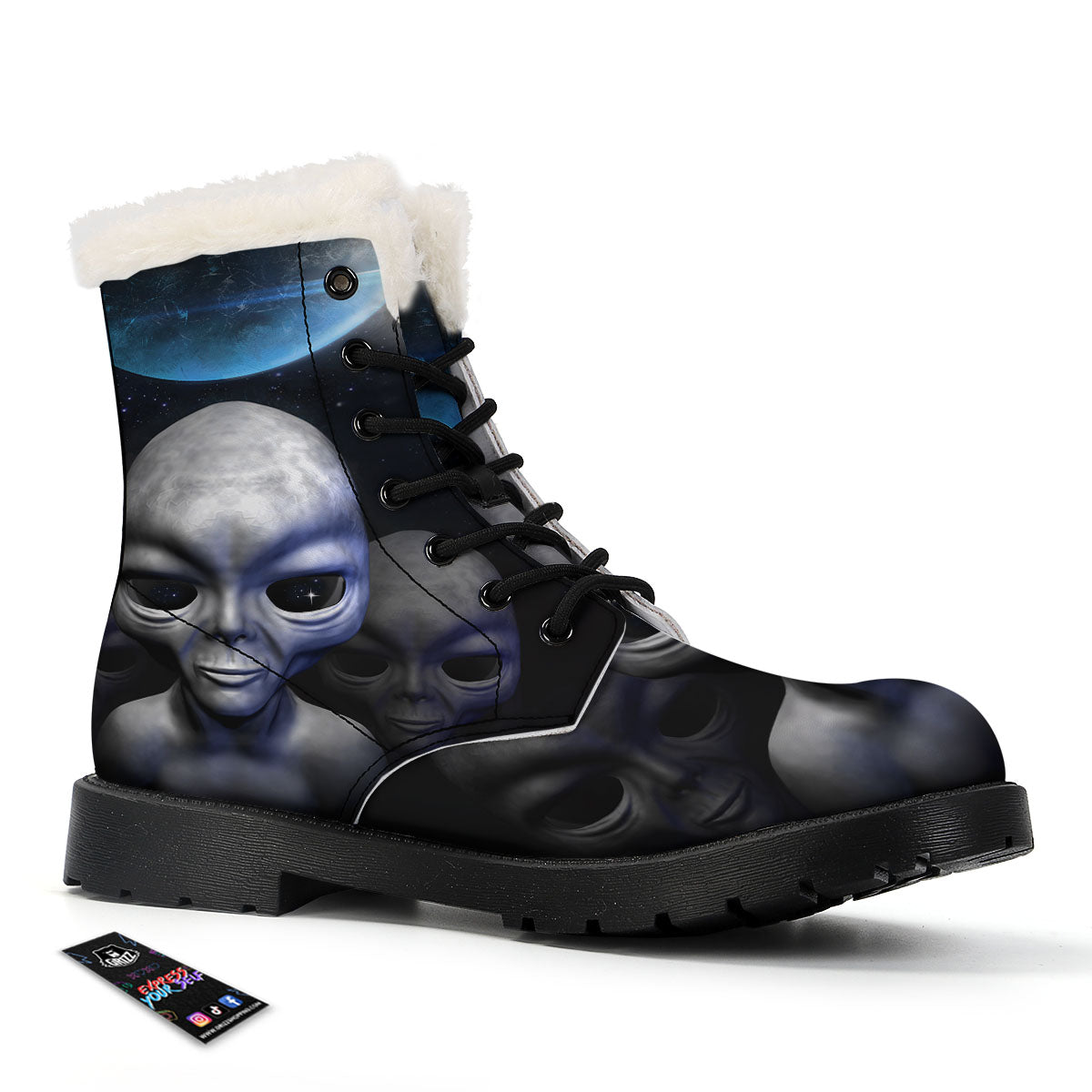 3D Grey Alien Print Winter Boots-grizzshop