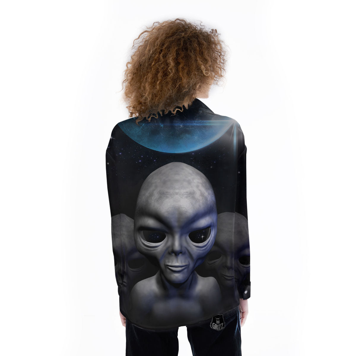 3D Grey Alien Print Women's Long Sleeve Shirts-grizzshop