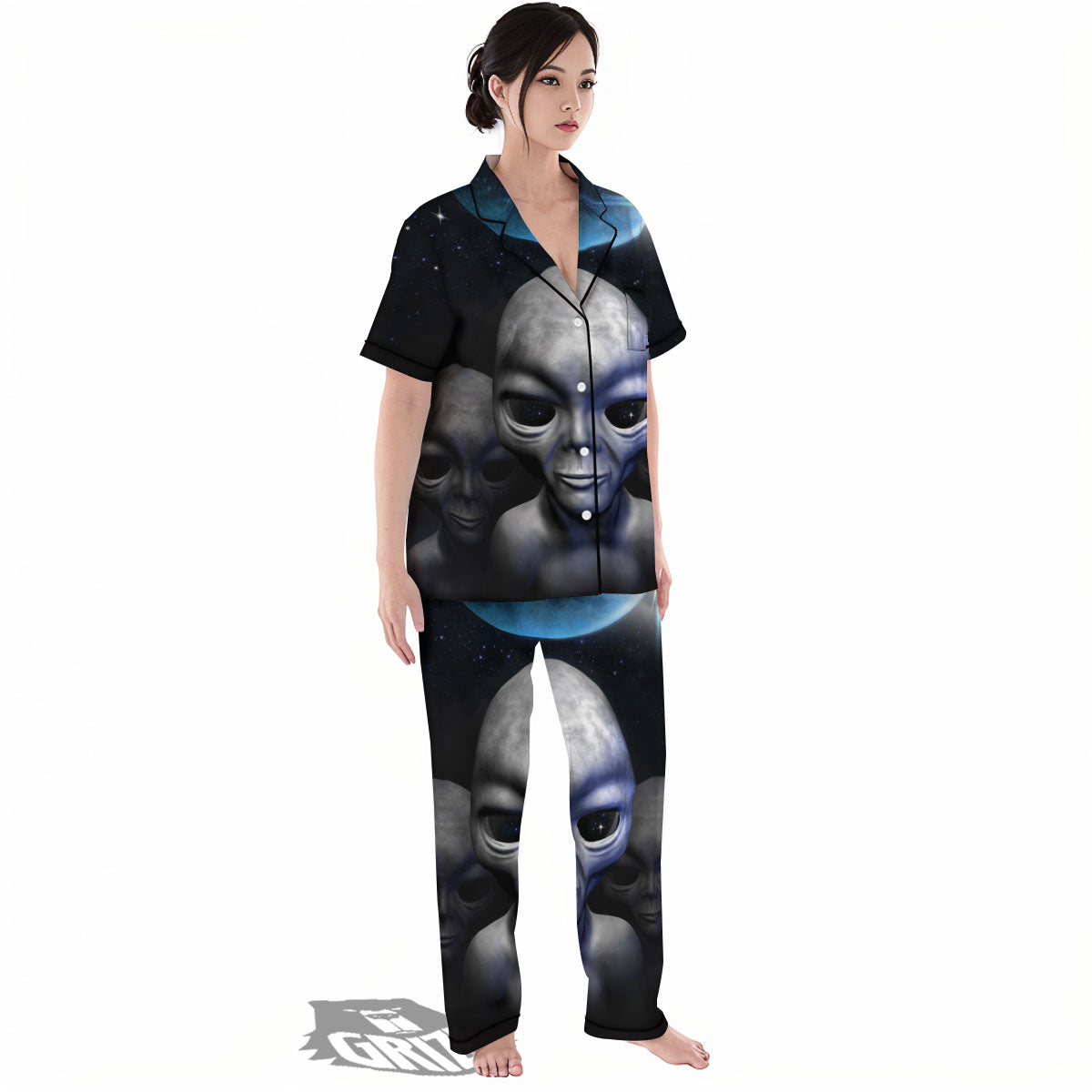 3D Grey Alien Print Women's Pajamas Set-grizzshop