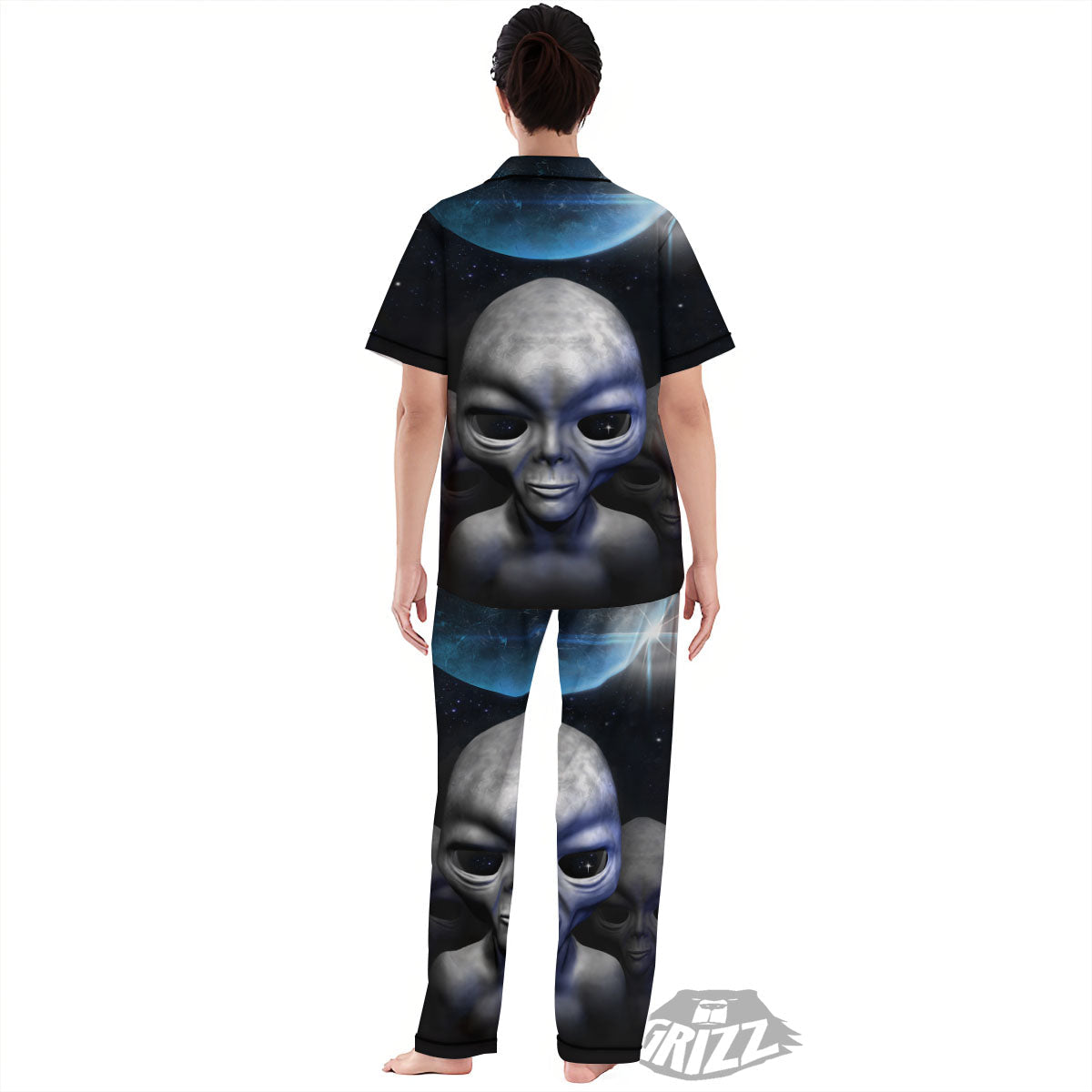 3D Grey Alien Print Women's Pajamas Set-grizzshop