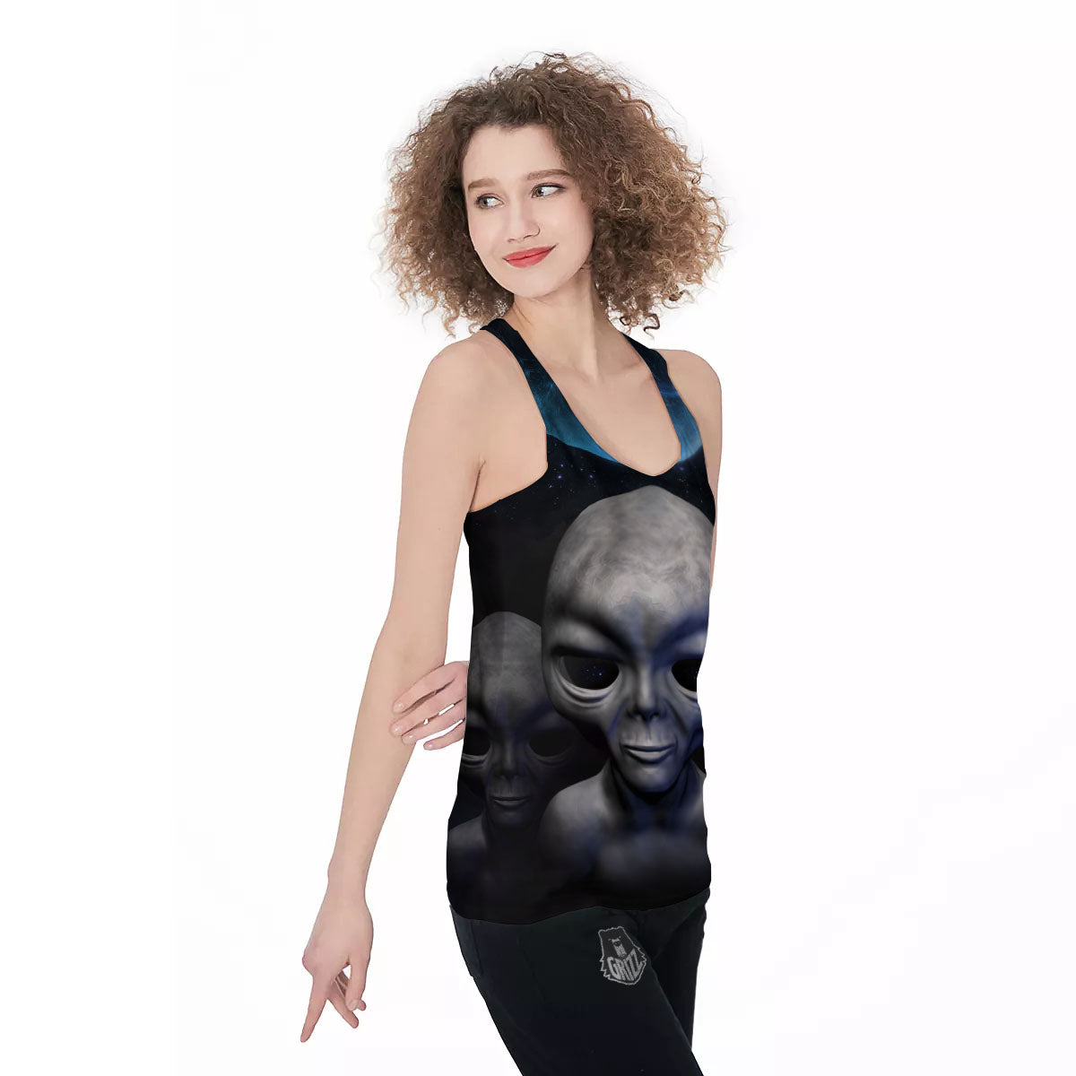 3D Grey Alien Print Women's Racerback Tank Top-grizzshop