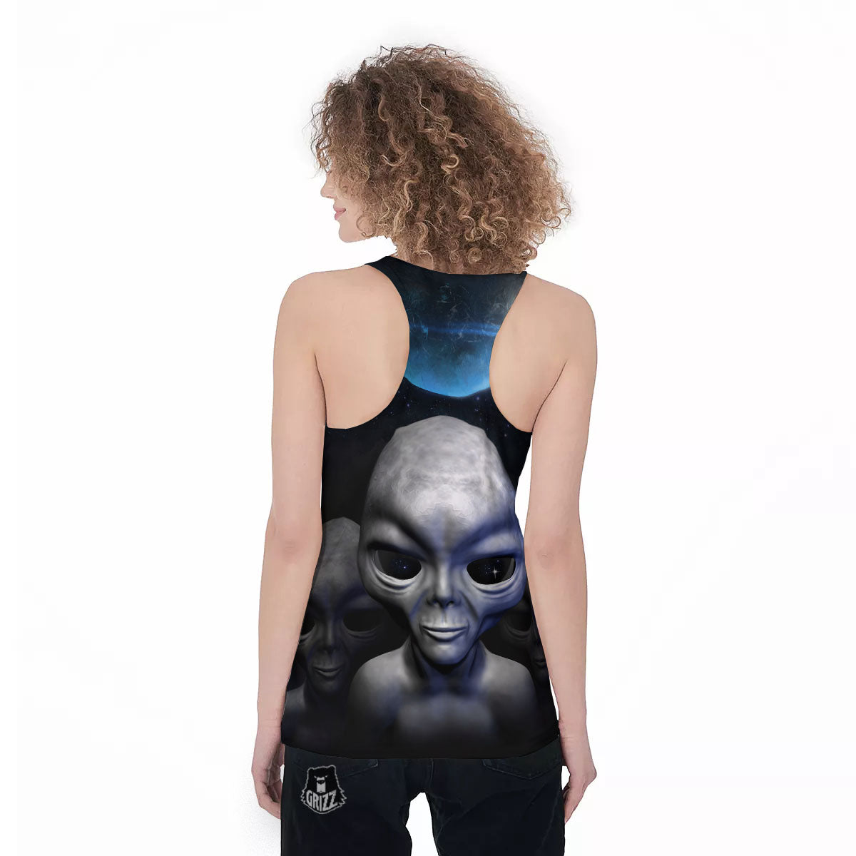 3D Grey Alien Print Women's Racerback Tank Top-grizzshop