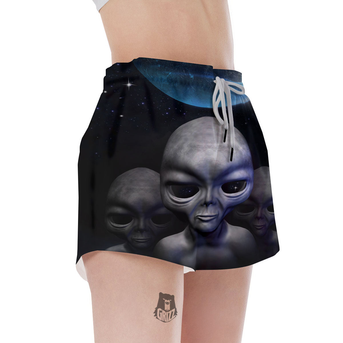 3D Grey Alien Print Women's Shorts-grizzshop