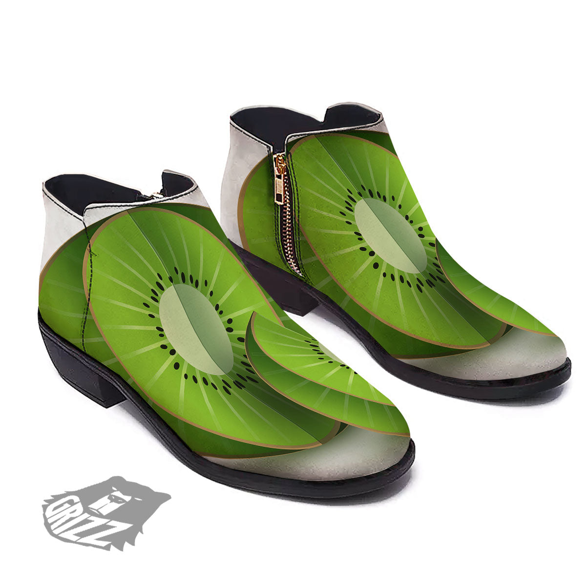 3D Kiwi Print Ankle Boots-grizzshop