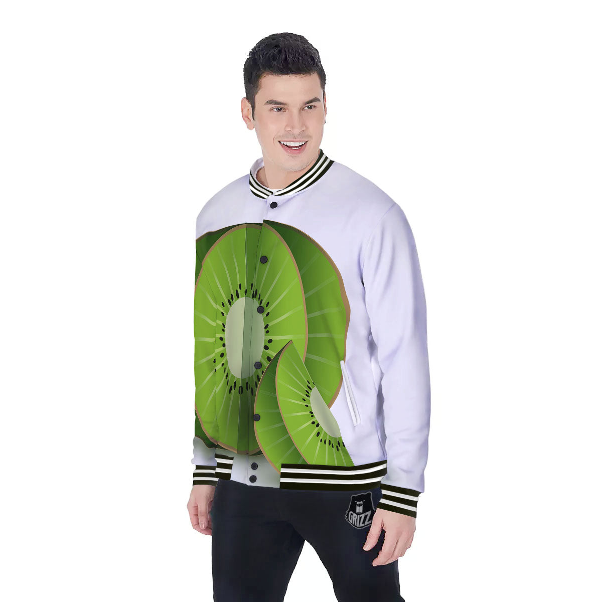 3D Kiwi Print Baseball Jacket-grizzshop
