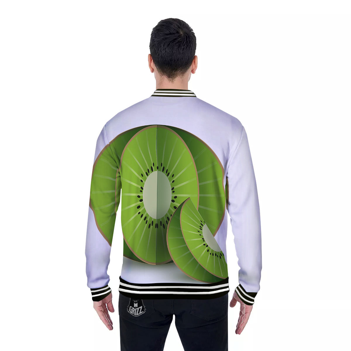 3D Kiwi Print Baseball Jacket-grizzshop