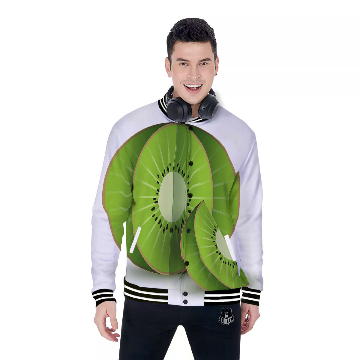 3D Kiwi Print Baseball Jacket-grizzshop