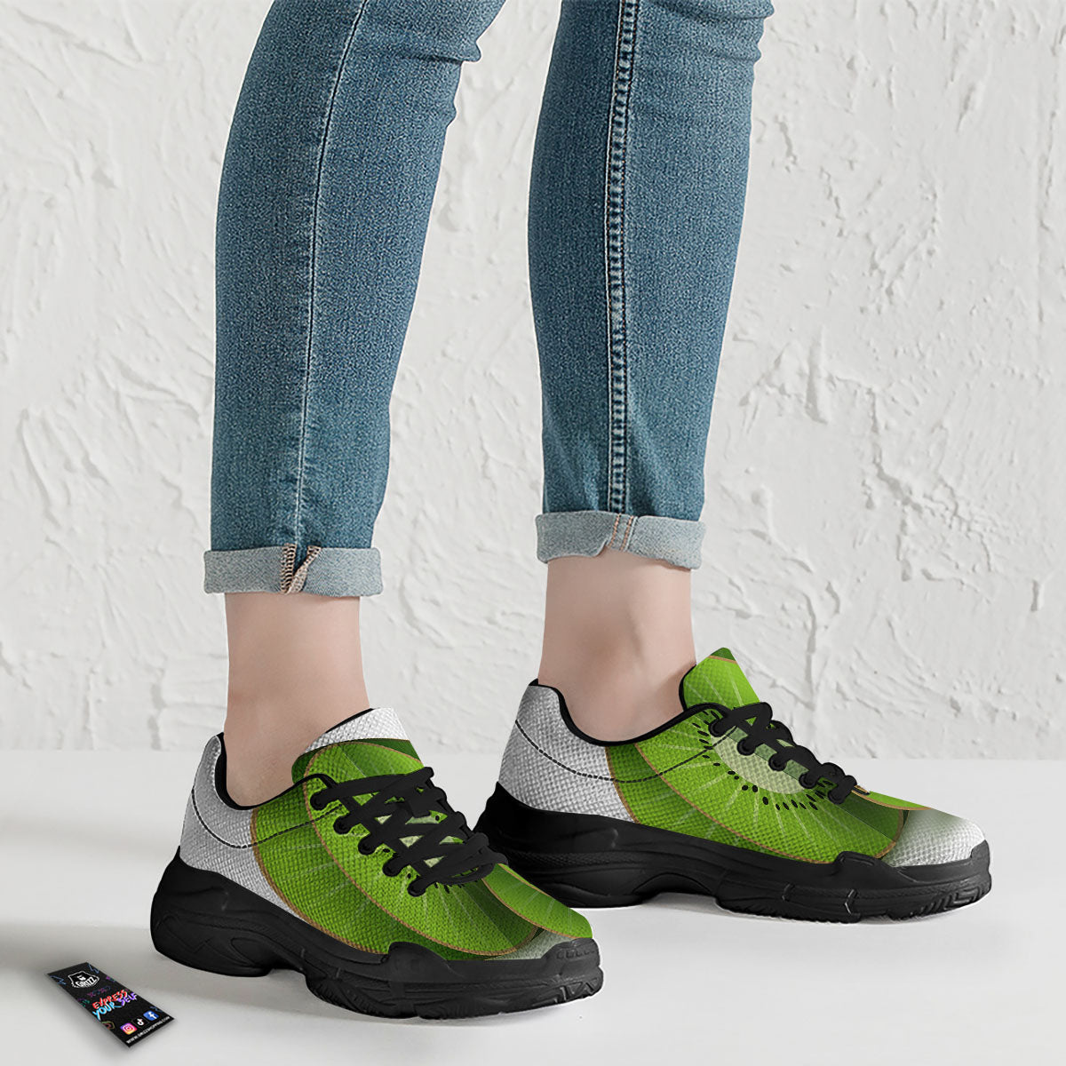 3D Kiwi Print Black Chunky Shoes-grizzshop
