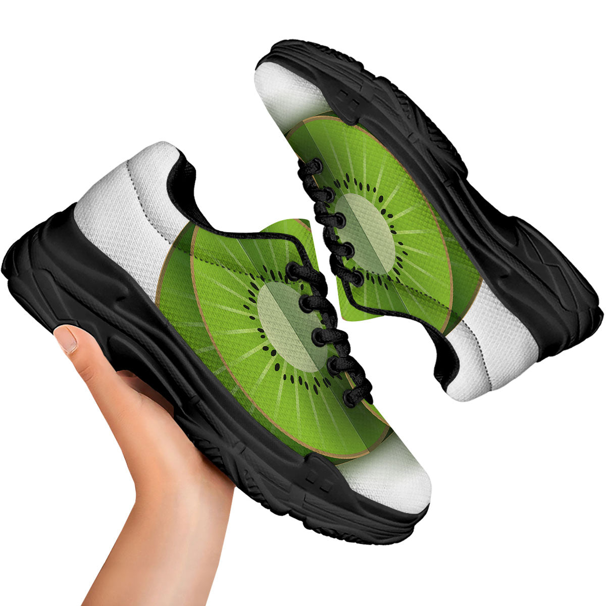 3D Kiwi Print Black Chunky Shoes-grizzshop