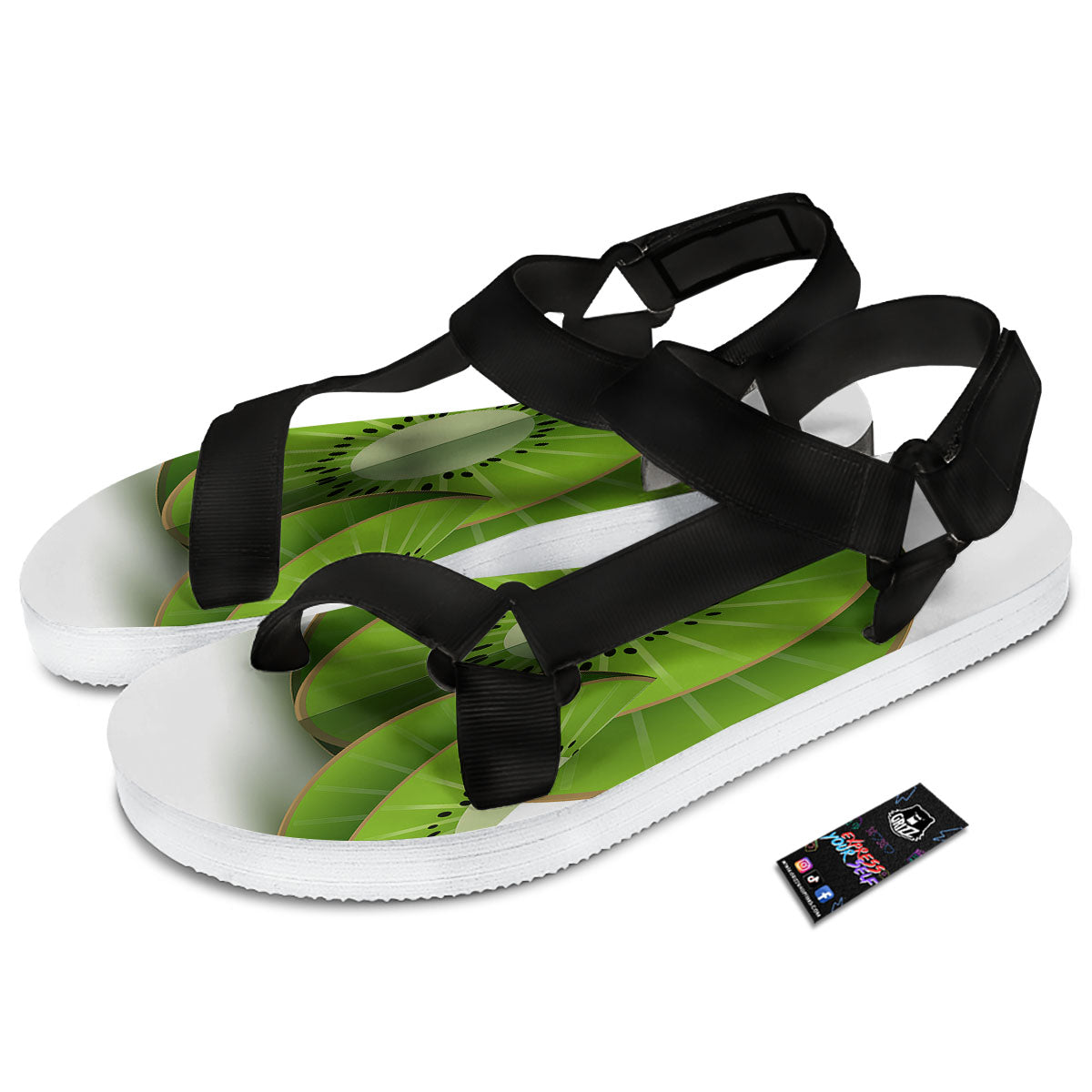 3D Kiwi Print Black Open Toe Sandals-grizzshop