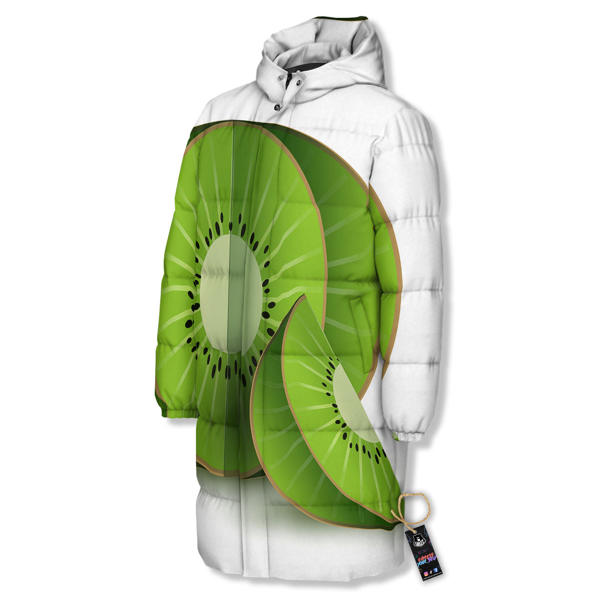 3D Kiwi Print Long Down Jacket-grizzshop