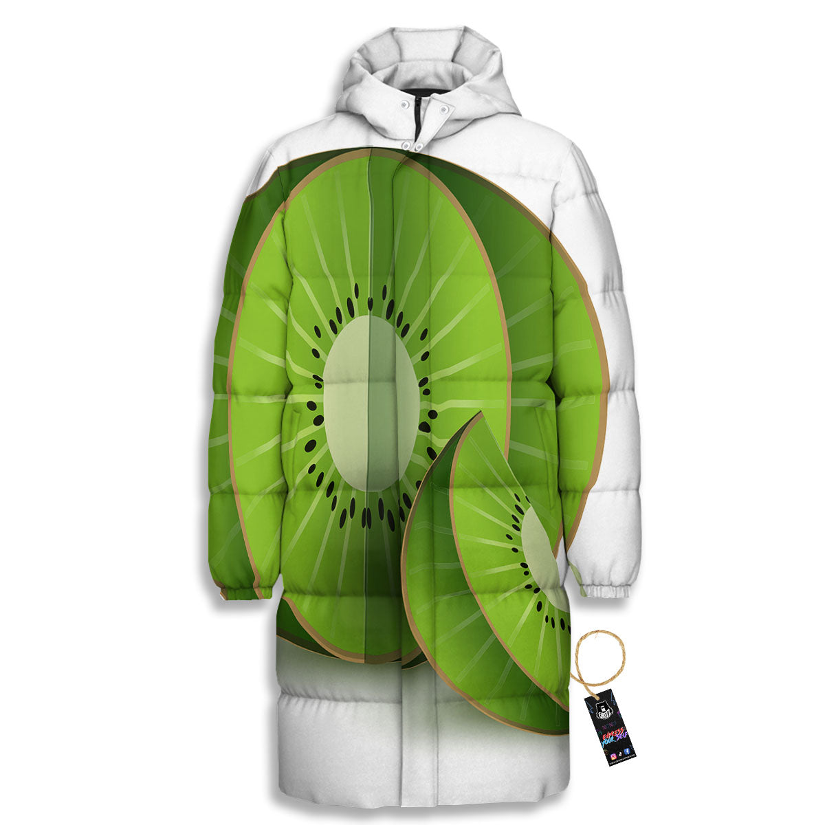 3D Kiwi Print Long Down Jacket-grizzshop