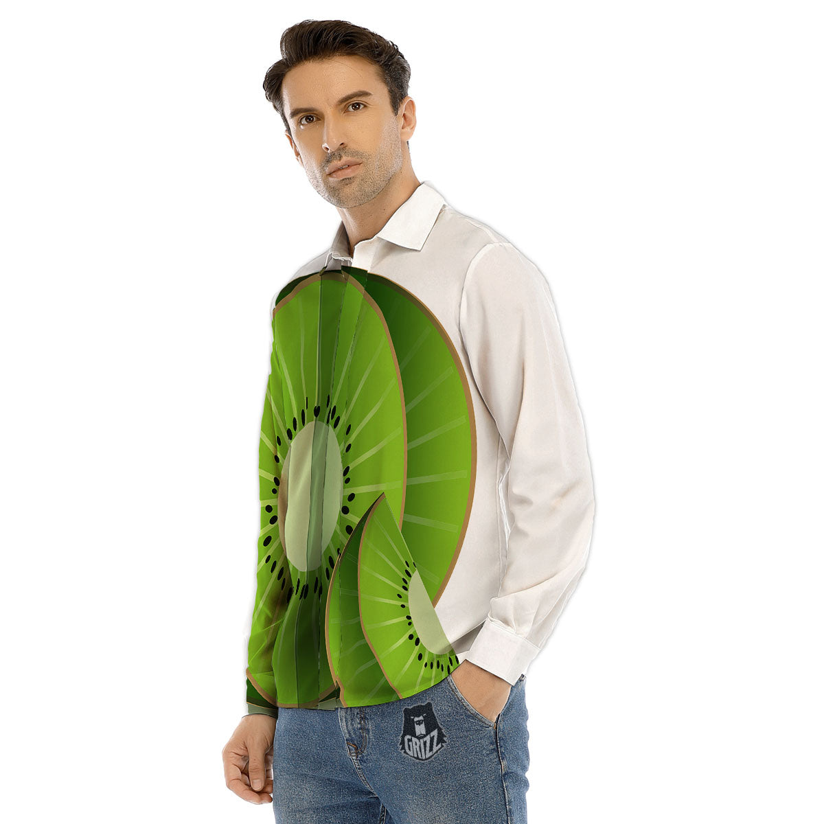3D Kiwi Print Men's Dress Shirts-grizzshop