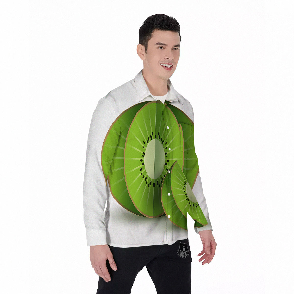 3D Kiwi Print Men's Long Sleeve Shirts-grizzshop