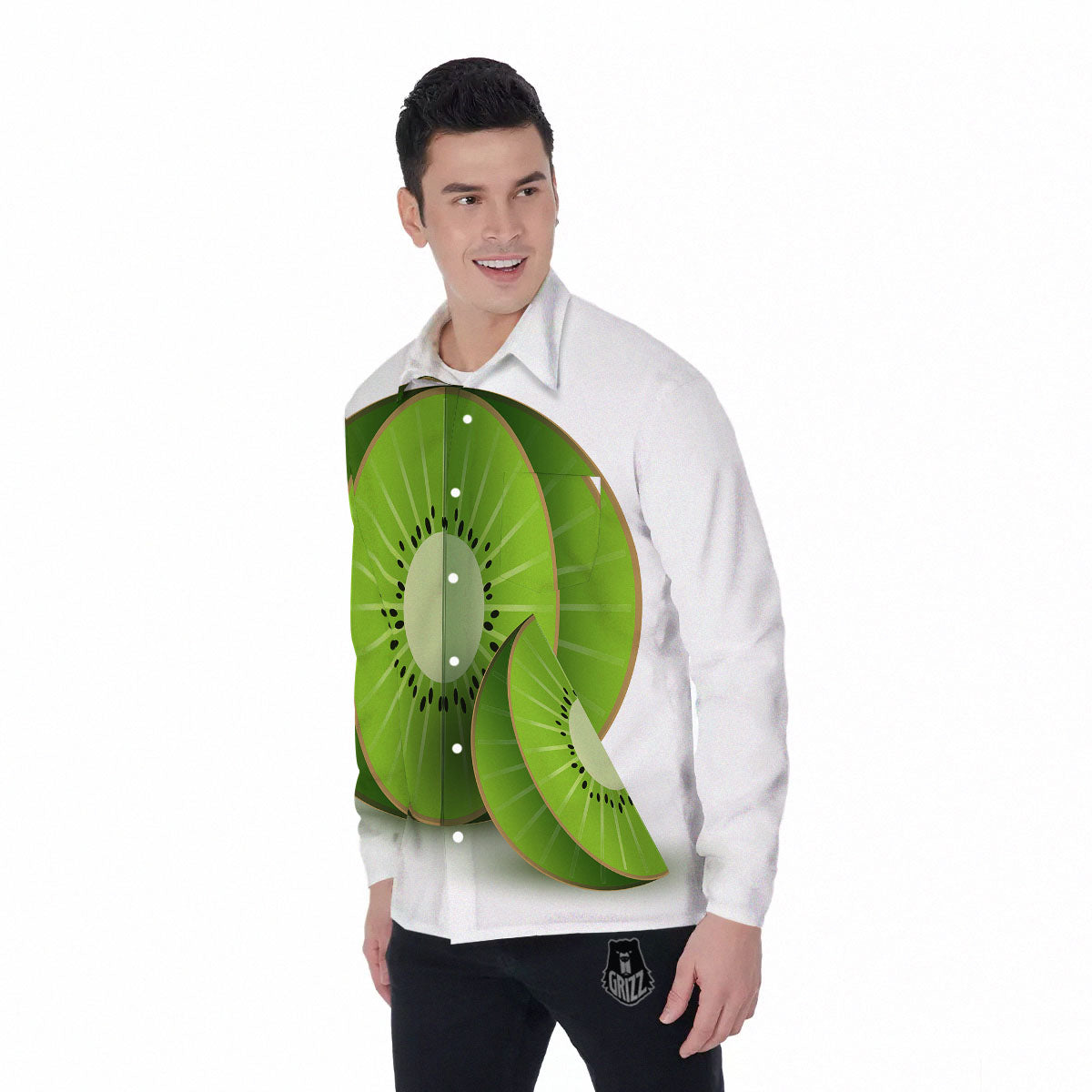 3D Kiwi Print Men's Long Sleeve Shirts-grizzshop