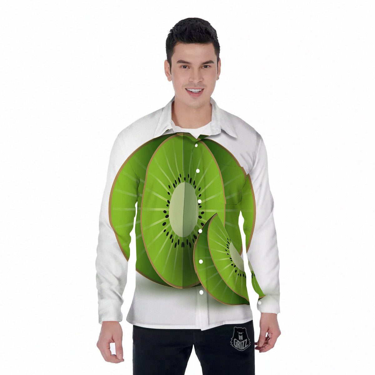 3D Kiwi Print Men's Long Sleeve Shirts-grizzshop