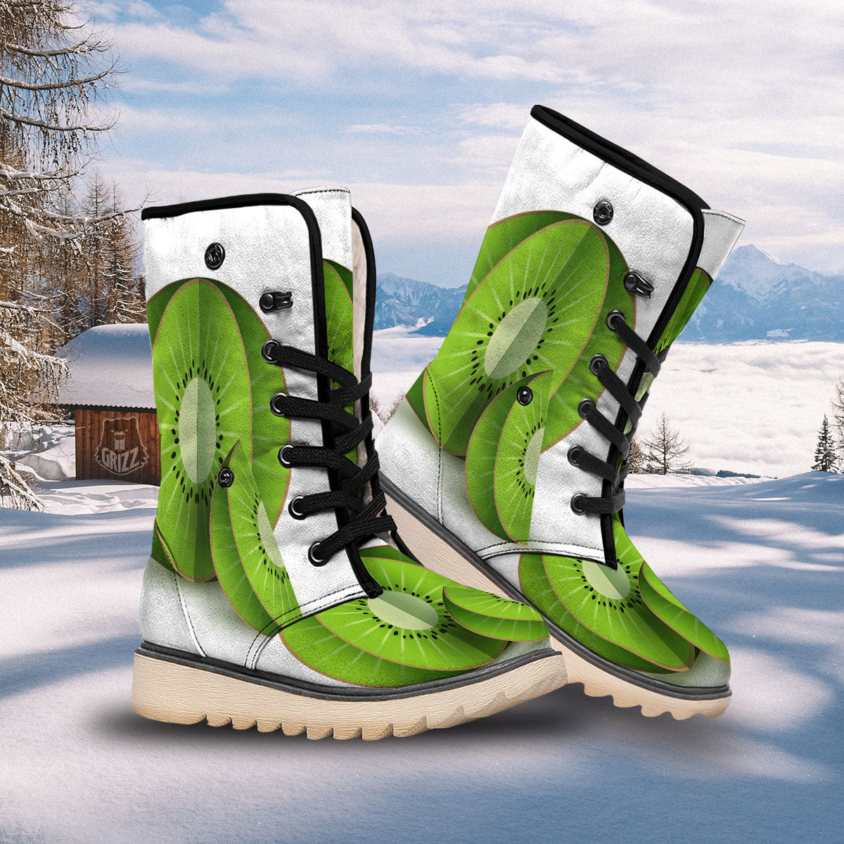 3D Kiwi Print Snow Boots-grizzshop