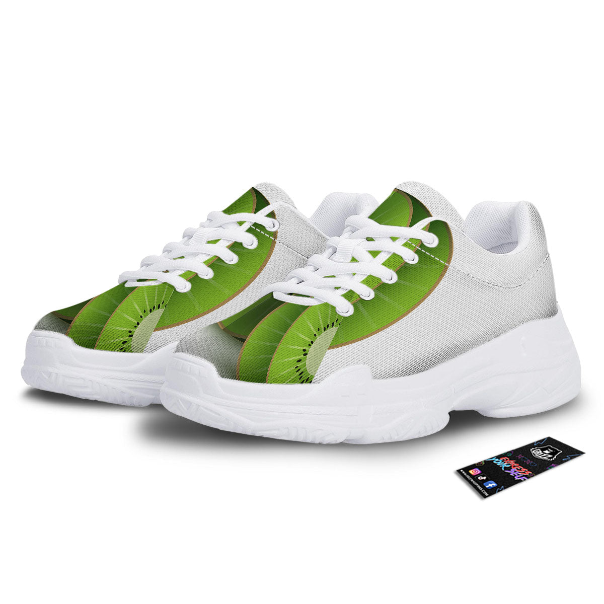 3D Kiwi Print White Chunky Shoes-grizzshop